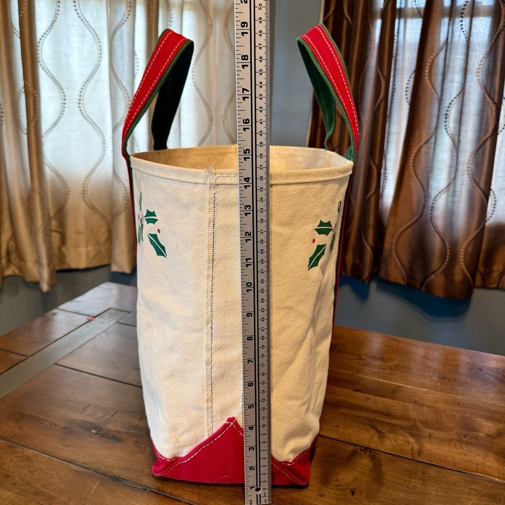 VTG 80s LL Bean Christmas Holly & Berry Holiday Canvas Bag Open Top Boat & Tote - Picture 5 of 8